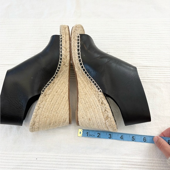 CÉLINE PARIS Black Leather Jute Espadrille Open Toe Heel Wedges EU 38 - Picture 7 of 14